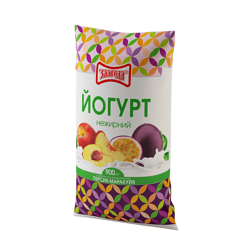 Йогурт н/ж 900гр з наповнювачем "Персик-маракуя" Злагода